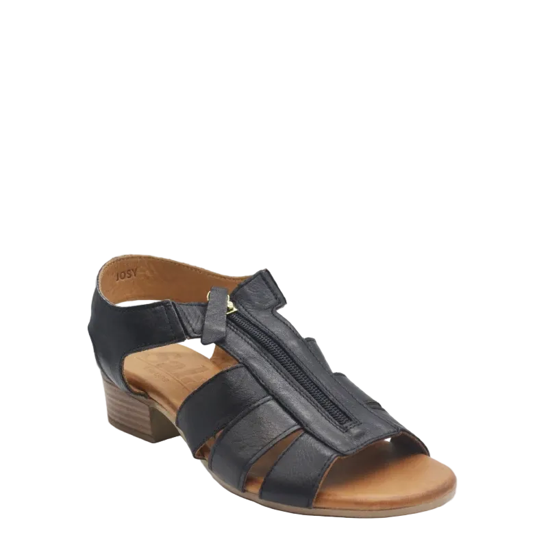 sala josy black leather womens sandal with zip
