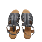 sala josy black leather womens sandal with zip