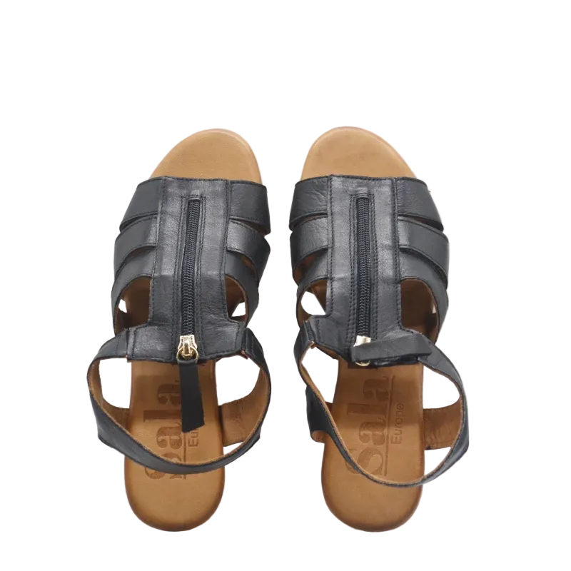 sala josy black leather womens sandal with zip