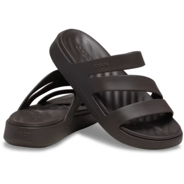 crocs getawy strappy dark cocoa womens slide