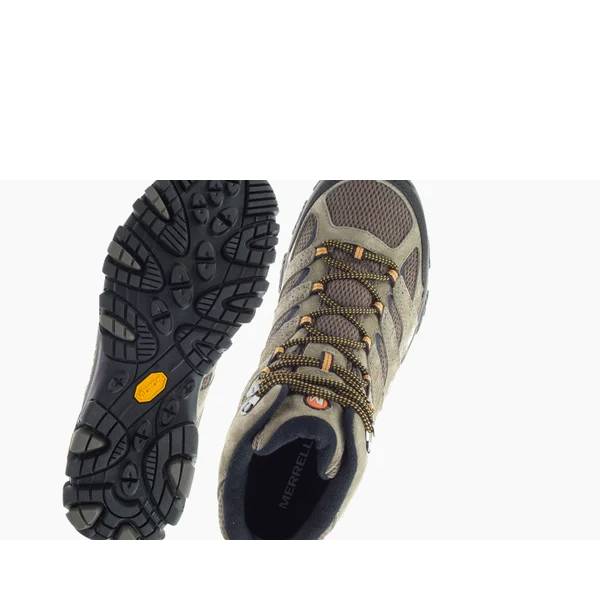 Brown hiking boot with black accents on a white background